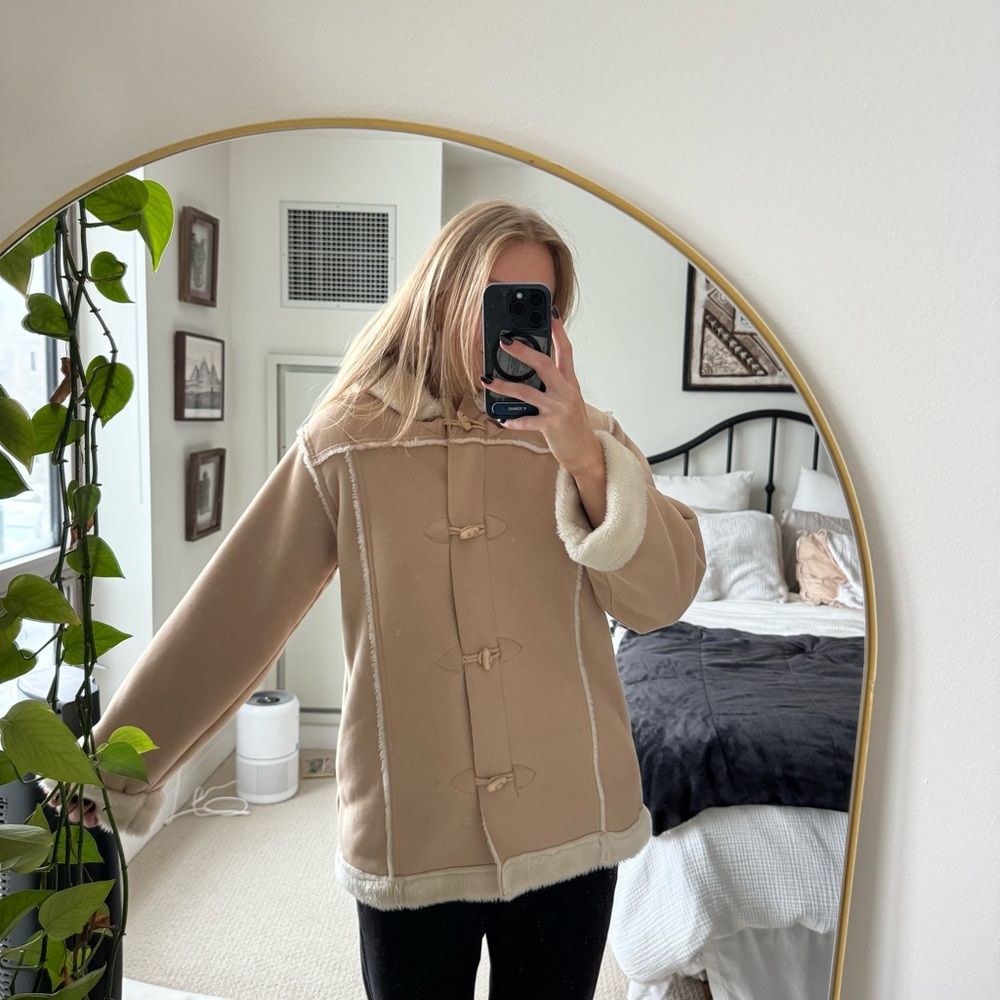 Y2K Faux Suede Coat with Shearling Liner